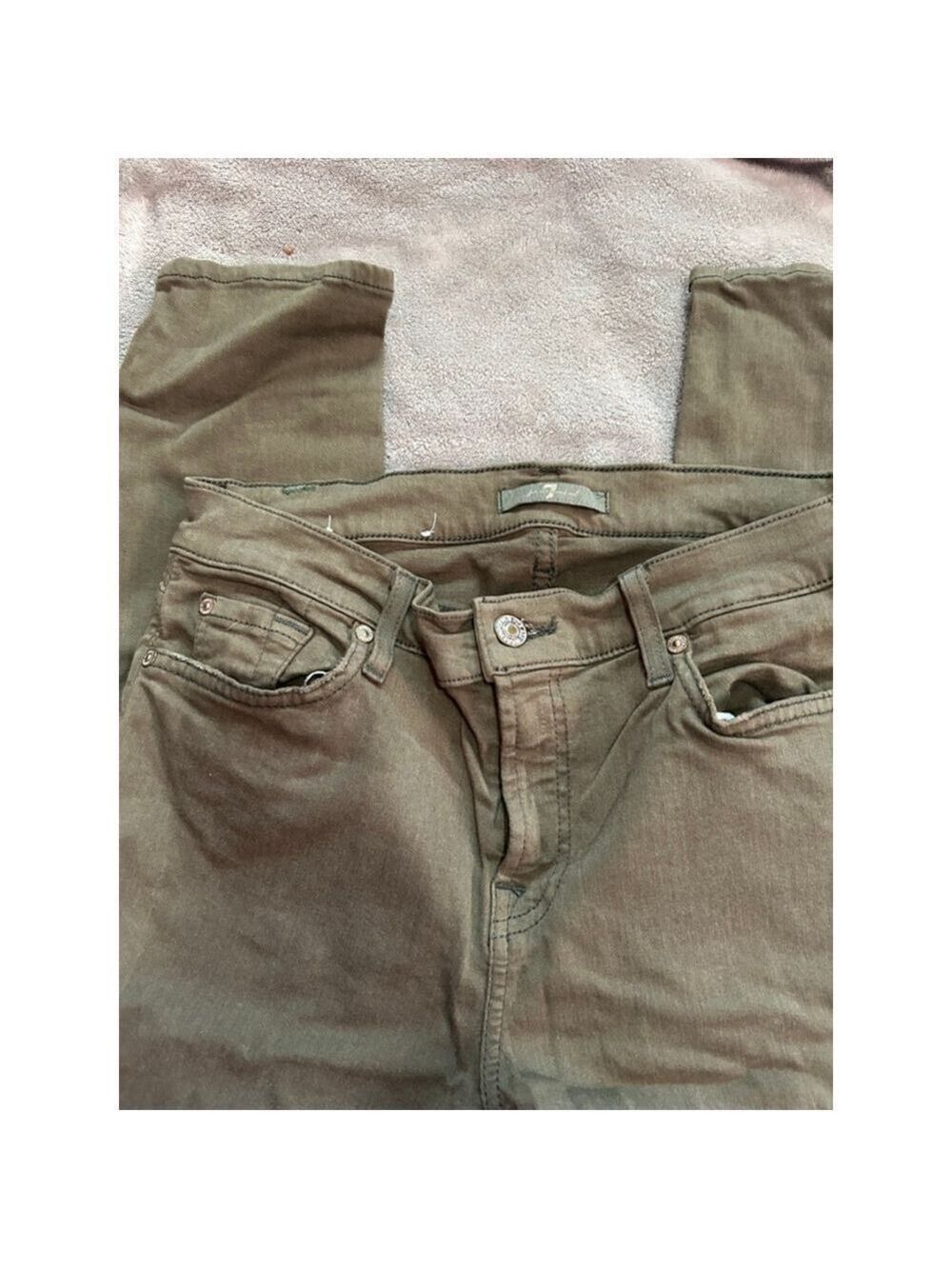 Women's 7 For All Mankind Skinny Jeans Size 29 Olive Green Distressed - Picture 2 of 5